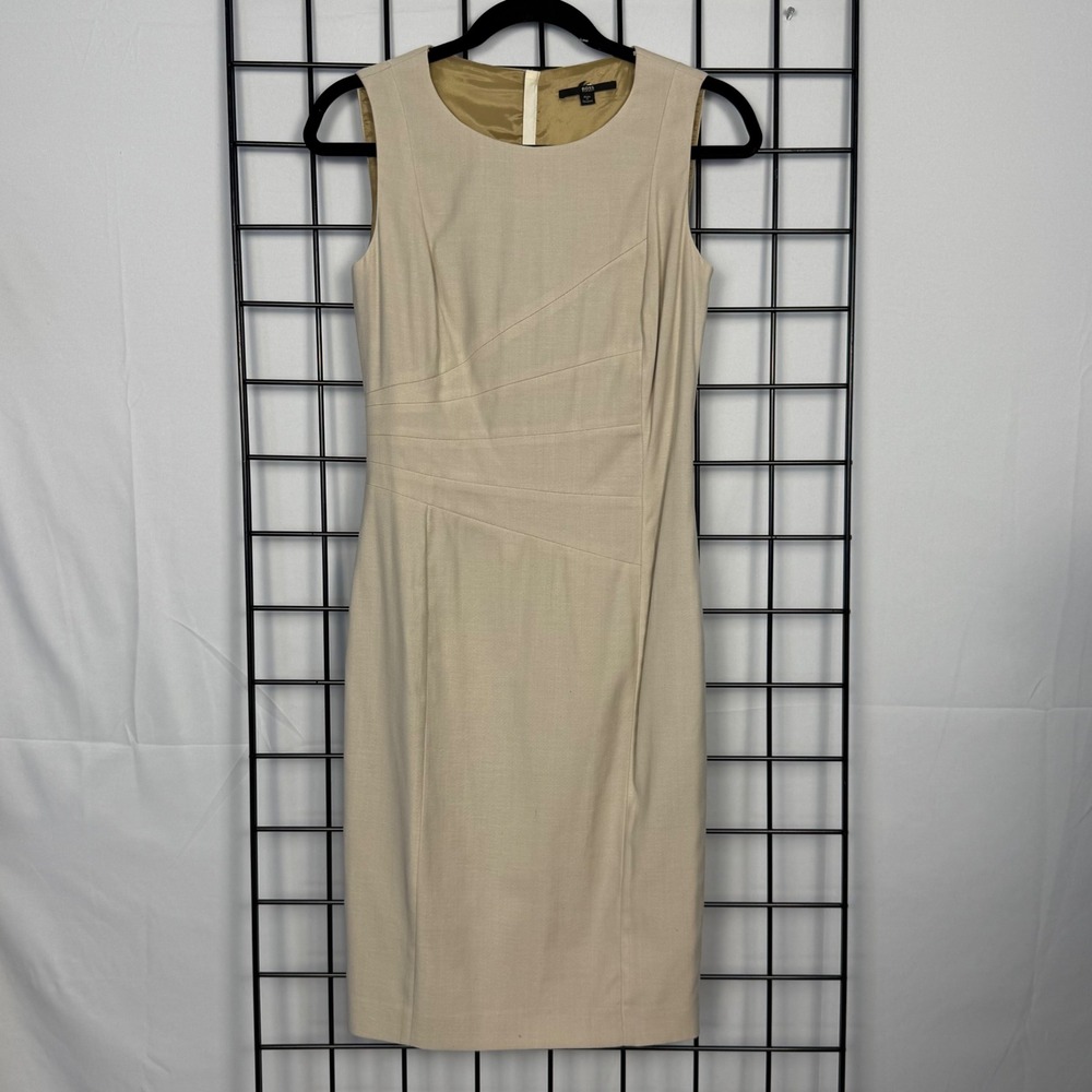 BOSS Hugo Boss Sheath Dress IT 38 US 2 Beige Wool Cotton Classic Business Midi